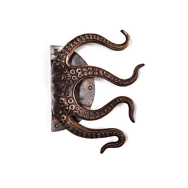 2 RUSTIC heavy Brass Stunning Large Octopus Solid Door Handle grab PULLS aged
