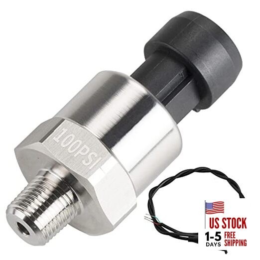Pressure Transducer Sensor 100Psi with Connector Stainless Steel 1/8" N-27 PT