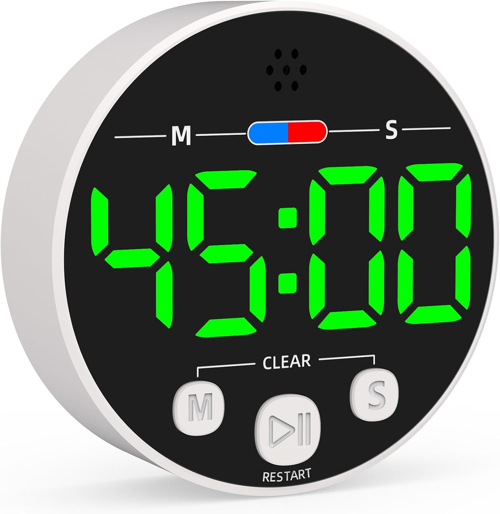 Large LED Digital Timer, Countdown Loud Timer for Kitchen Cooking, Classroom Wh