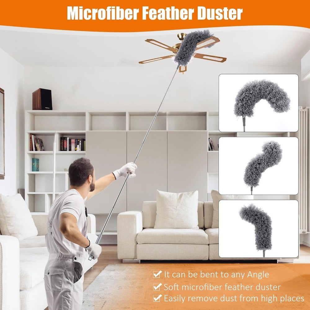 Extendable Duster Set Microfiber Feather Cobweb Fan Ceiling Light Cleaner