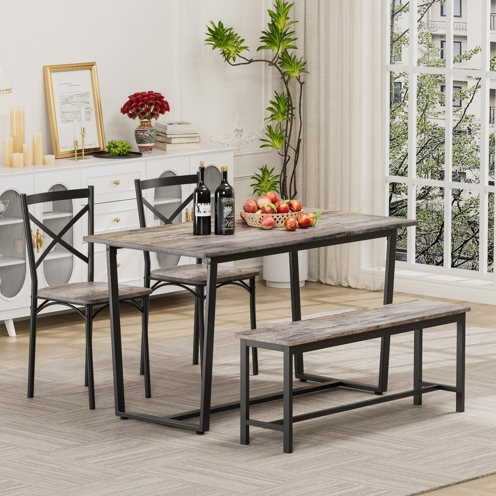 Industrial 4-Pc Table Chair Set Solid Backrest Durable Style