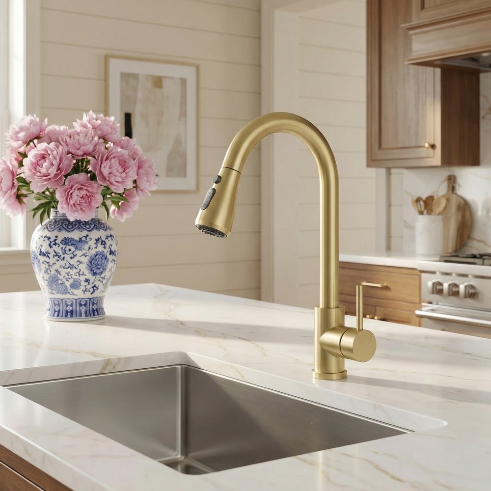 Kitchen Faucet with Pull Down Sprayer – 3 Modes (Stream/Spray/Pause), 15-Min DIY