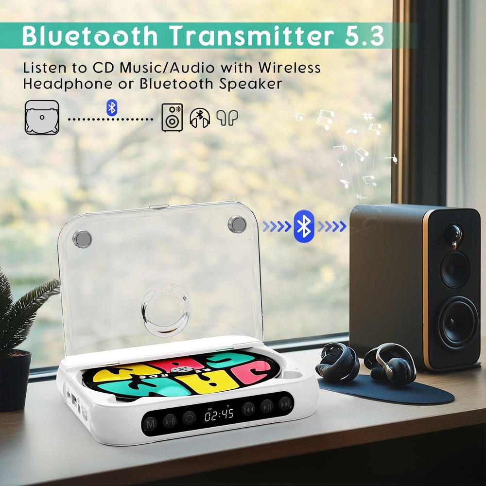 High Quality CD Player 5V2A BT 5.3 CD/USB/3.5mm AUX Versatile Functionalities