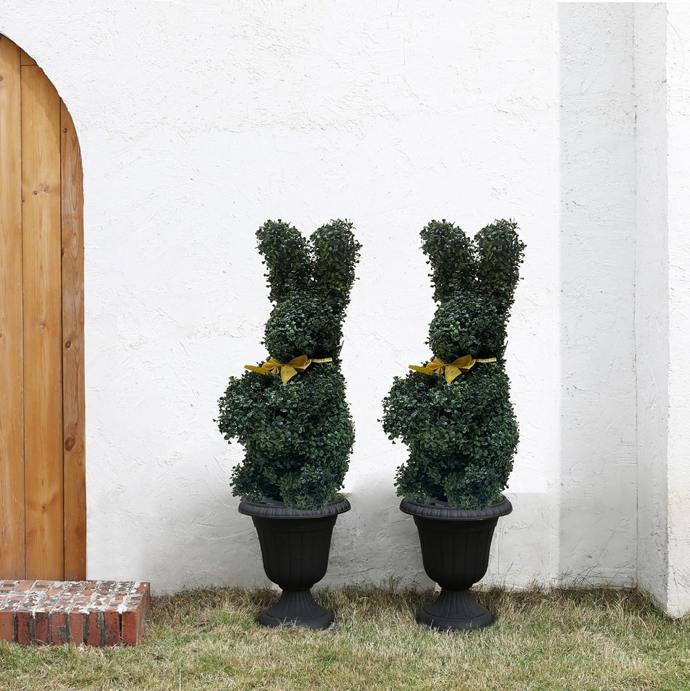36 Inch Artificial Bunny Topiary Tree UV Resistant 2pk