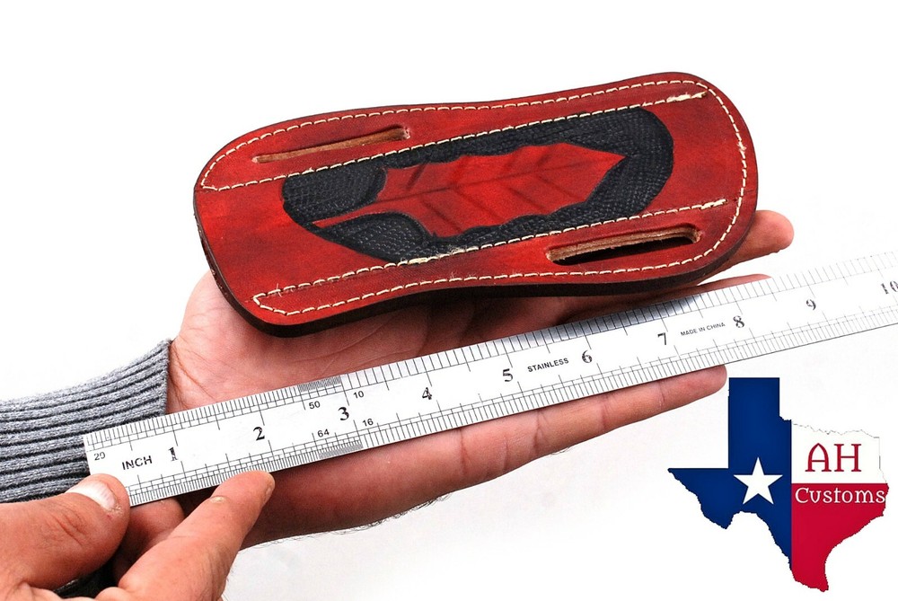 CUSTOM MADE PURE LEATHER HAND ENGRAVED HORIZONTAL SHEATH FOR FIXED BLADE KNIFE 9