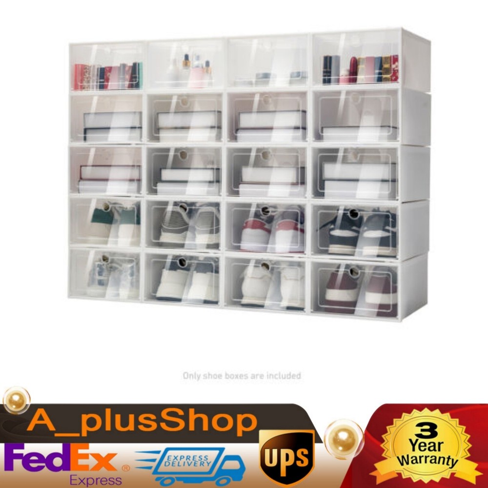 20Pcs Shoe Box Set Foldable Storage Home Clear Organizer Rack Stack Plastic USA