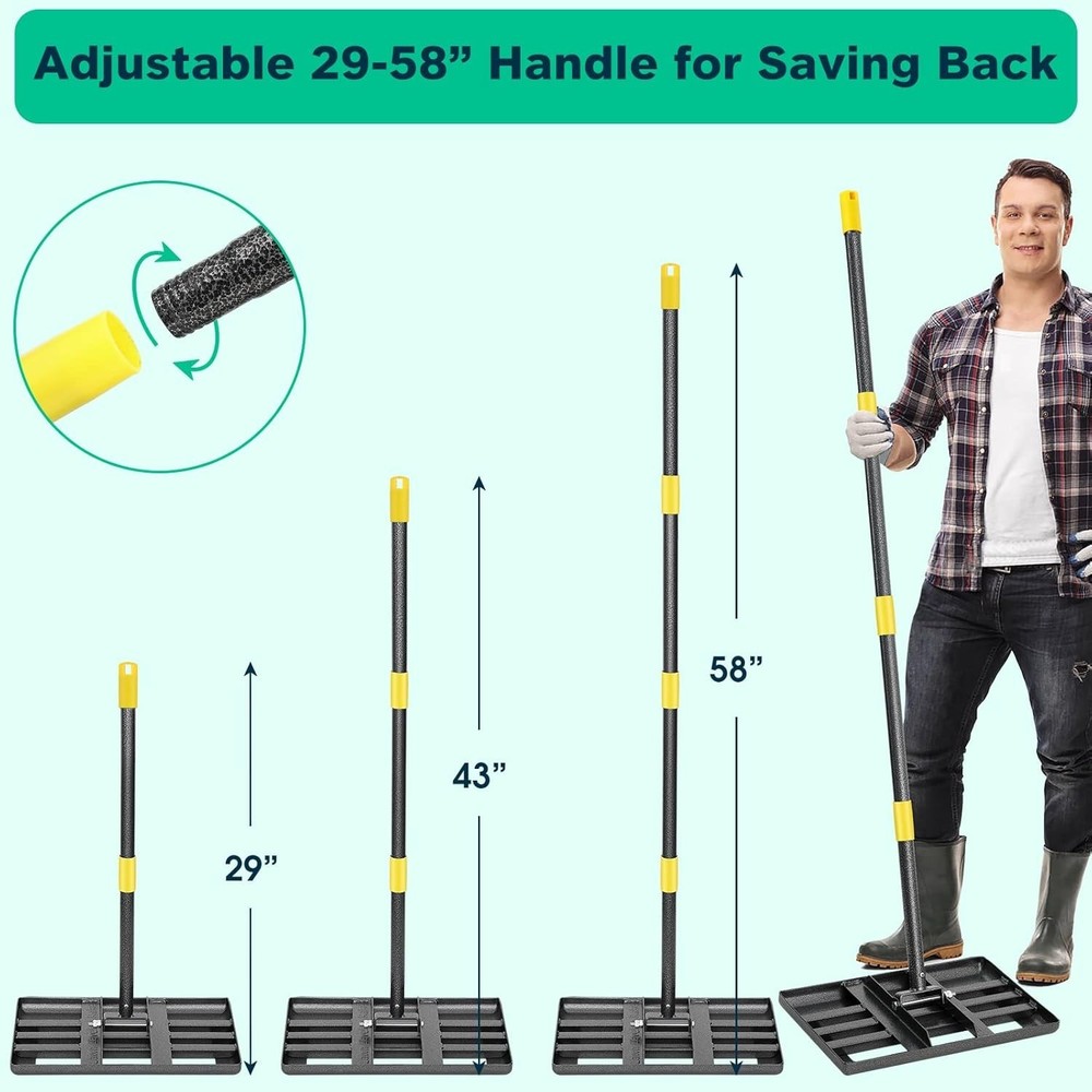 Effortless Lawn Leveling Rake - 5FT Adjustable Handle, 17"x10" Lightweight Tool