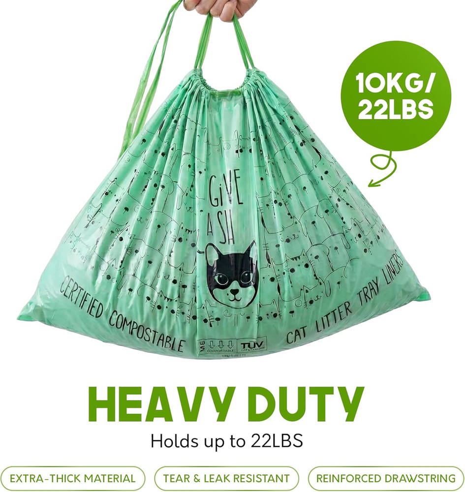 Home Compostable Cat Litter Box Liners, Jumbo XL 36” x 19” Drawstring - Extra Th