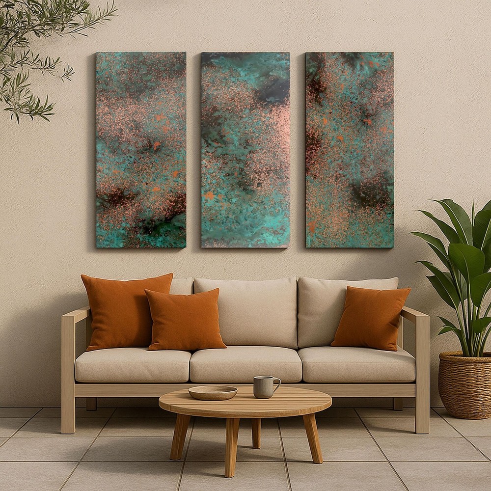 Real Copper Wall Art – 3 Panel Metal Artwork Modern Abstract Triptych
