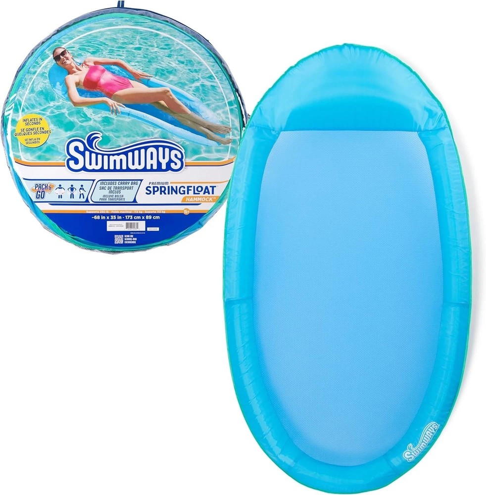 SwimWays Spring Float Original Pool Lounge Chair 1, Hammock Blue