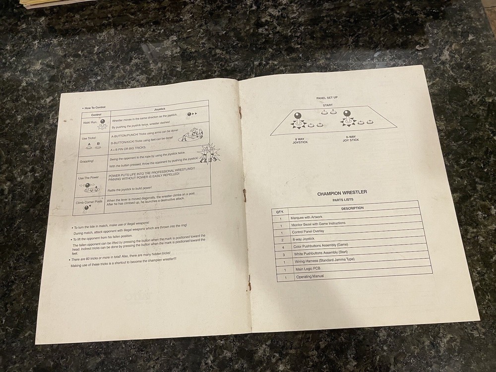 Champion Wrestler Arcade US Instruction Manual