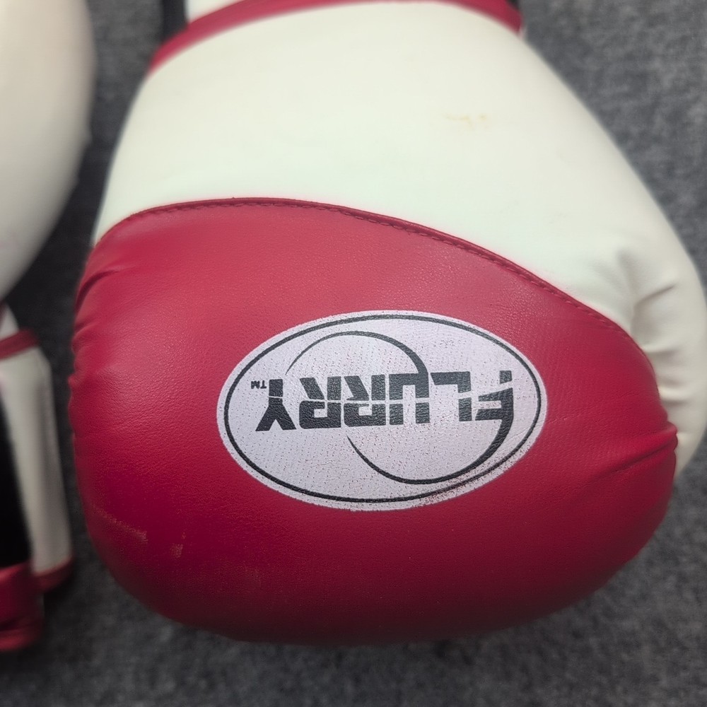 Flurry Boxing Gloves 14oz Red White Training Sparring Hook Loop Closure