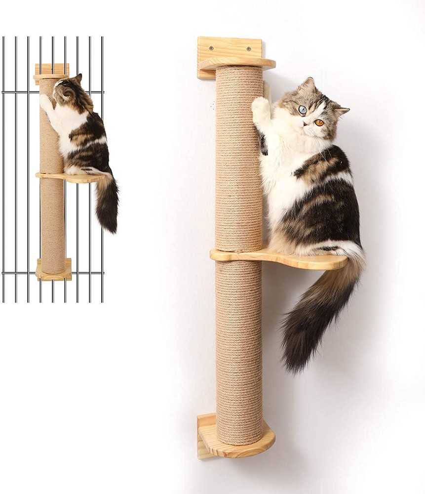 Cat Activity Tree with Scratching Posts, Wall Mounted Jute Scratcher Pine Ham...
