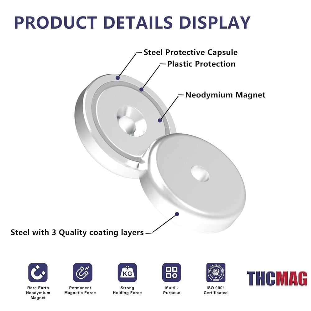 Round Base Cup Magnets 40 Lbs Pull Force 0.98 Pack of 10 + Screws