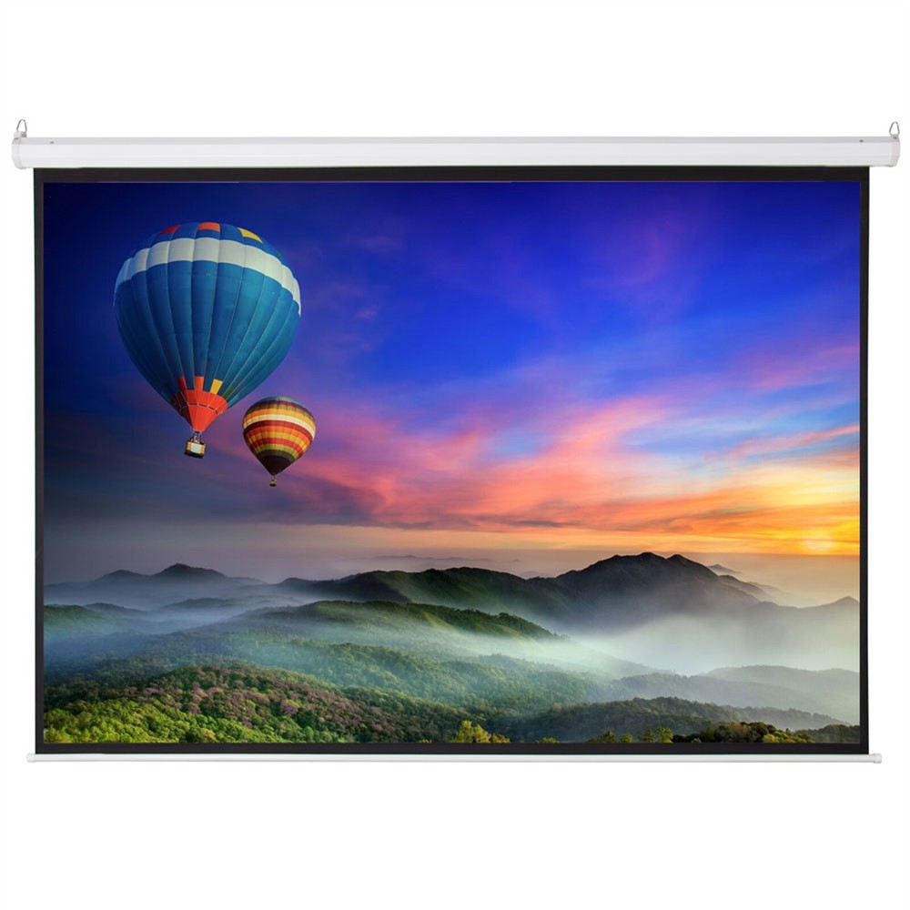 100'' HD Pull Down Outdoor Projector Screen Home Theater with Remote Control