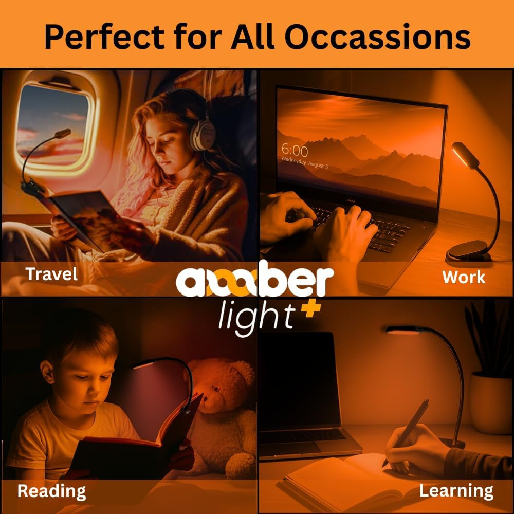 Giftable Amber Book Light - Blue Light Blocking - Night Reading Booklight Store.