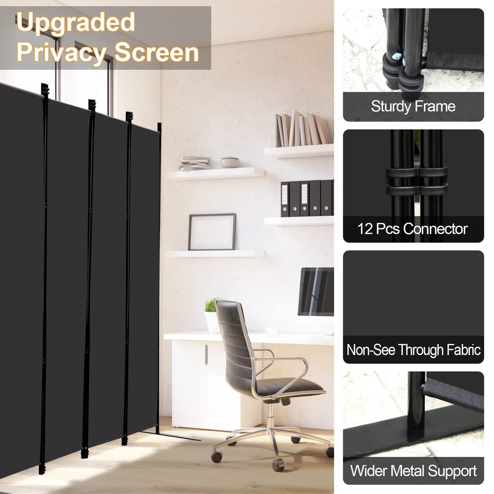 MAYOLIAH 6 Panel Folding Privacy Screen 9ft Wide, 6ft Tall 6 Panel, Black