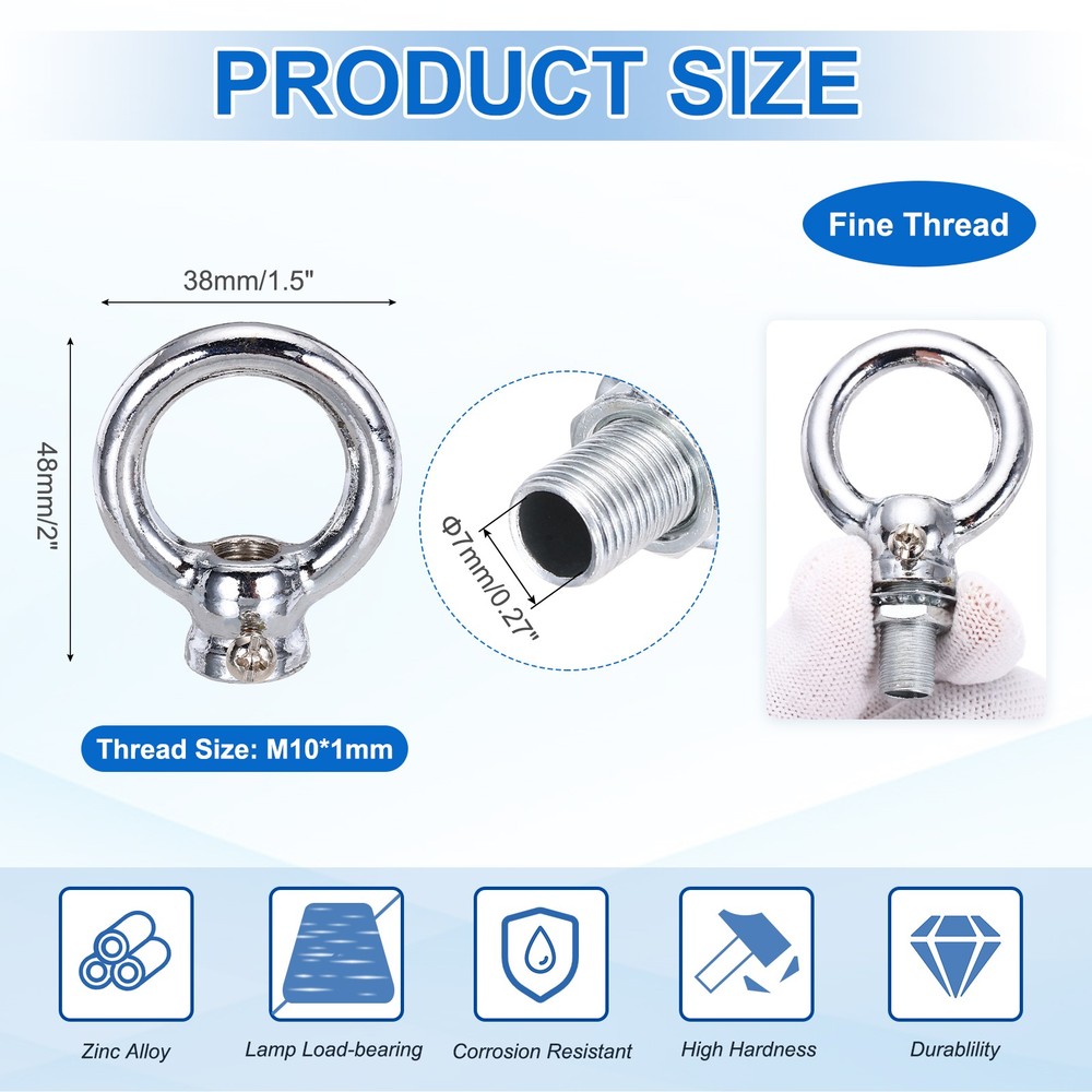 2 Set 8kg M10 1.5x2" Thread Lifting Eye Nut Holder Hook Ring Silver