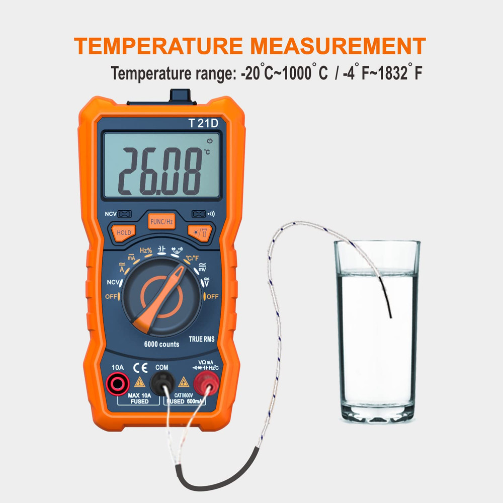 Auto-Ranging Digital Multimeter, TRMS 6000 Counts AC DC Voltmeter Ohm Volt Amp M