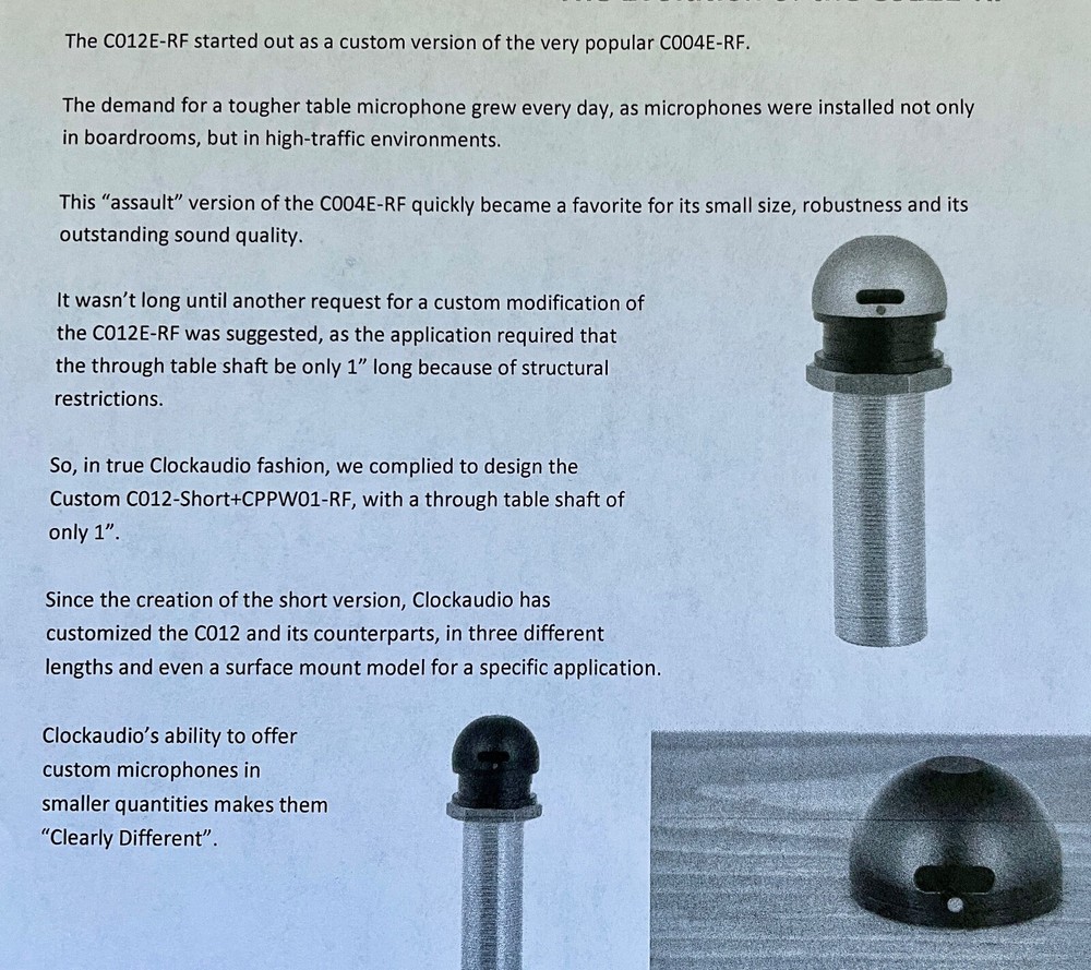 CLOCKAUDIO C012E-RF Desk Cardioid Boundary Layer Microphone Thru Ceiling Mount