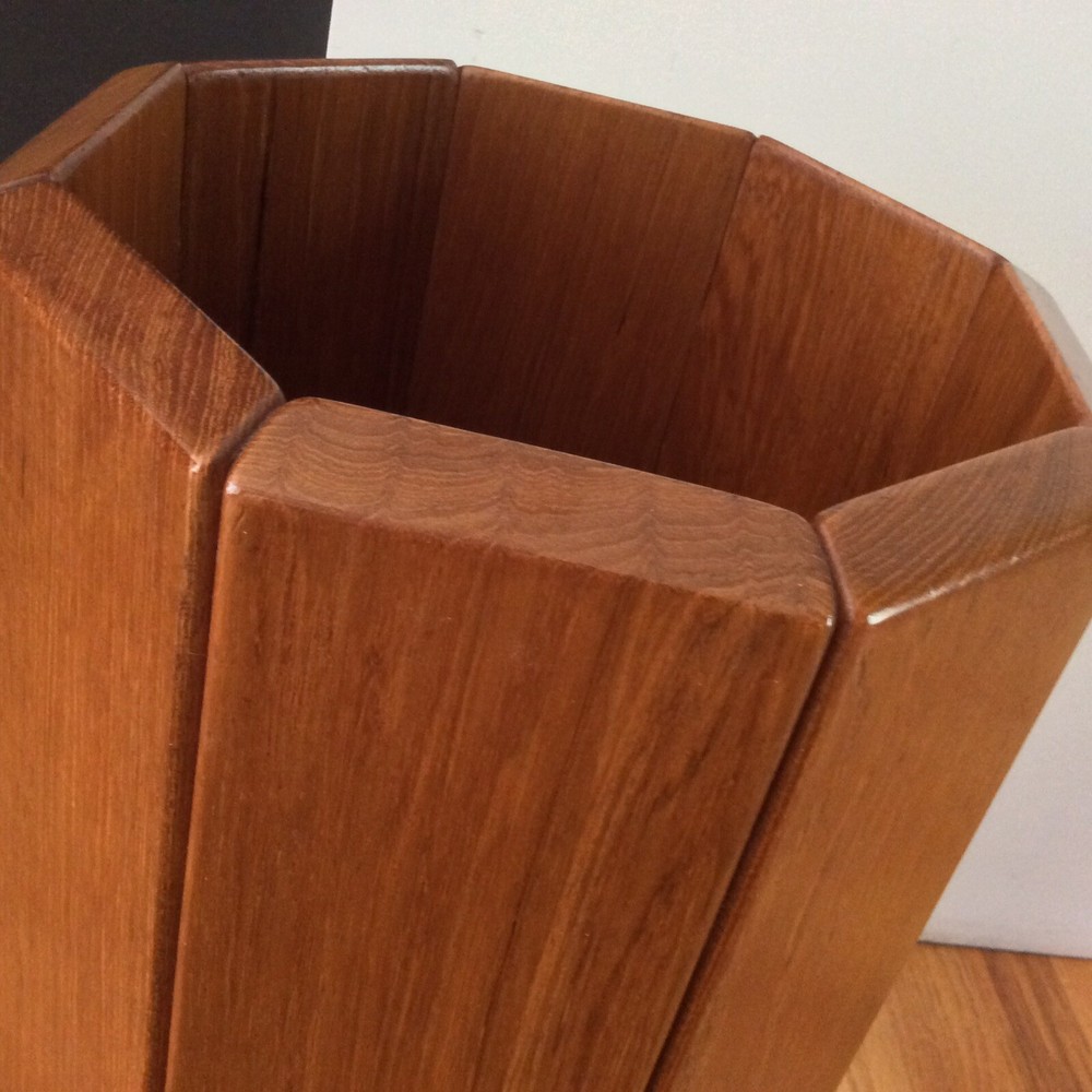 Danish Modern Mid Century Solid Teak Octagon Panel “Umbrella” Stand With Glass