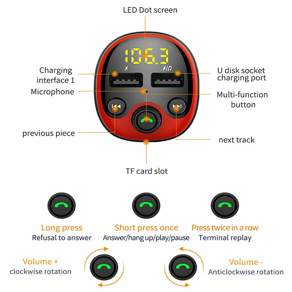 Bluetooth Car FM Transmitter MP3 Player Adapter Kit USB Charger Wireless