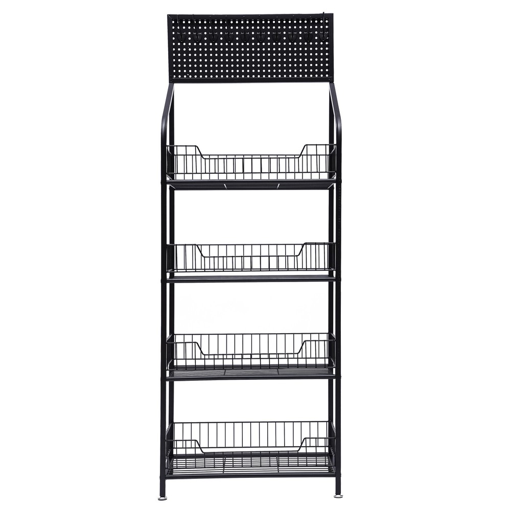 Kitchen Baker's Rack 4 Tier Rolling Metal Storage Shelf Black 55" Height+Wheels