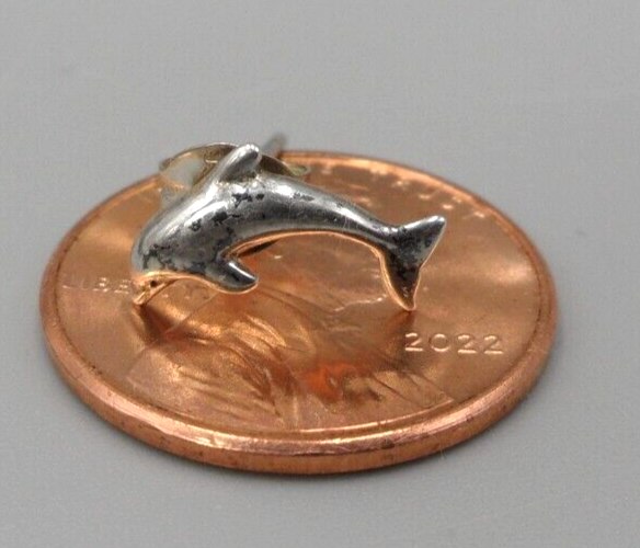 925 Dolphin Earring Tiny Silver Stud 10mm Single Earring 4 Men Aquatic Sea Ocean