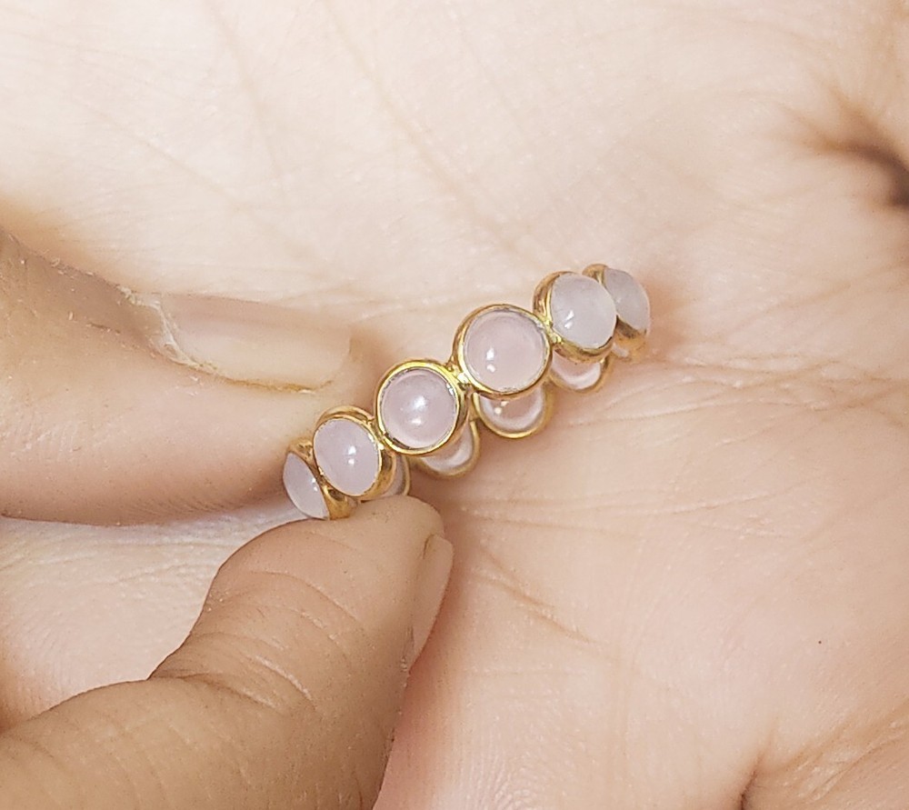 Natural Rose Quartz  Eternity Band Ring - 18k Solid Gold Handmade Ring
