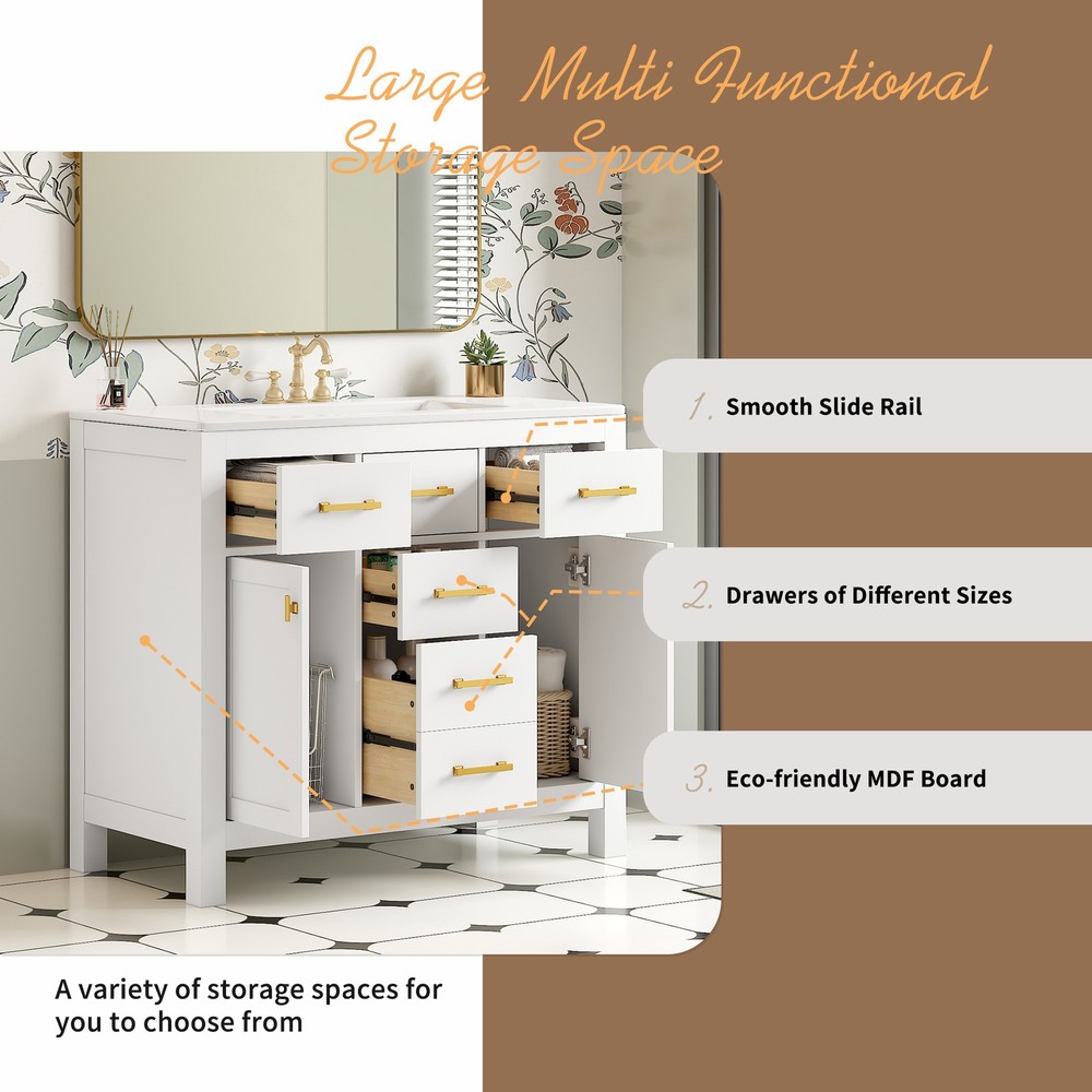 36'' Bathroom Vanity with Ceramic Sink Combo Set,Modern Freestanding Single Ba