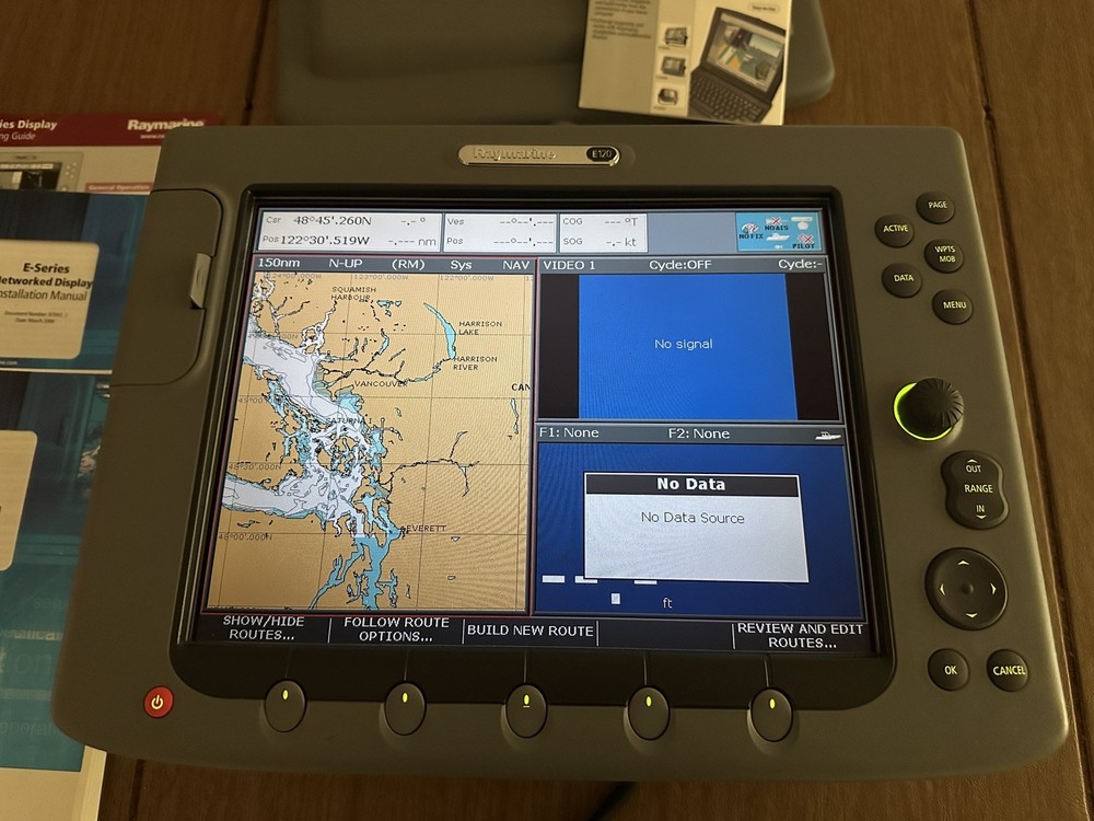 Raymarine E120 MFD Chart Plotter w/Cover, Manuals, and Power Cable