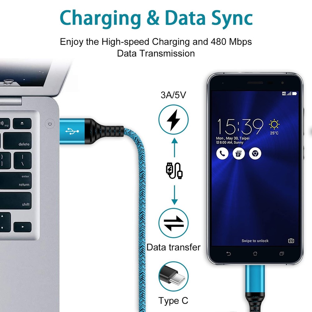 C Charger Cord Fast Charging USB Type C Cable Android Charger Cables 6FT 2Pack