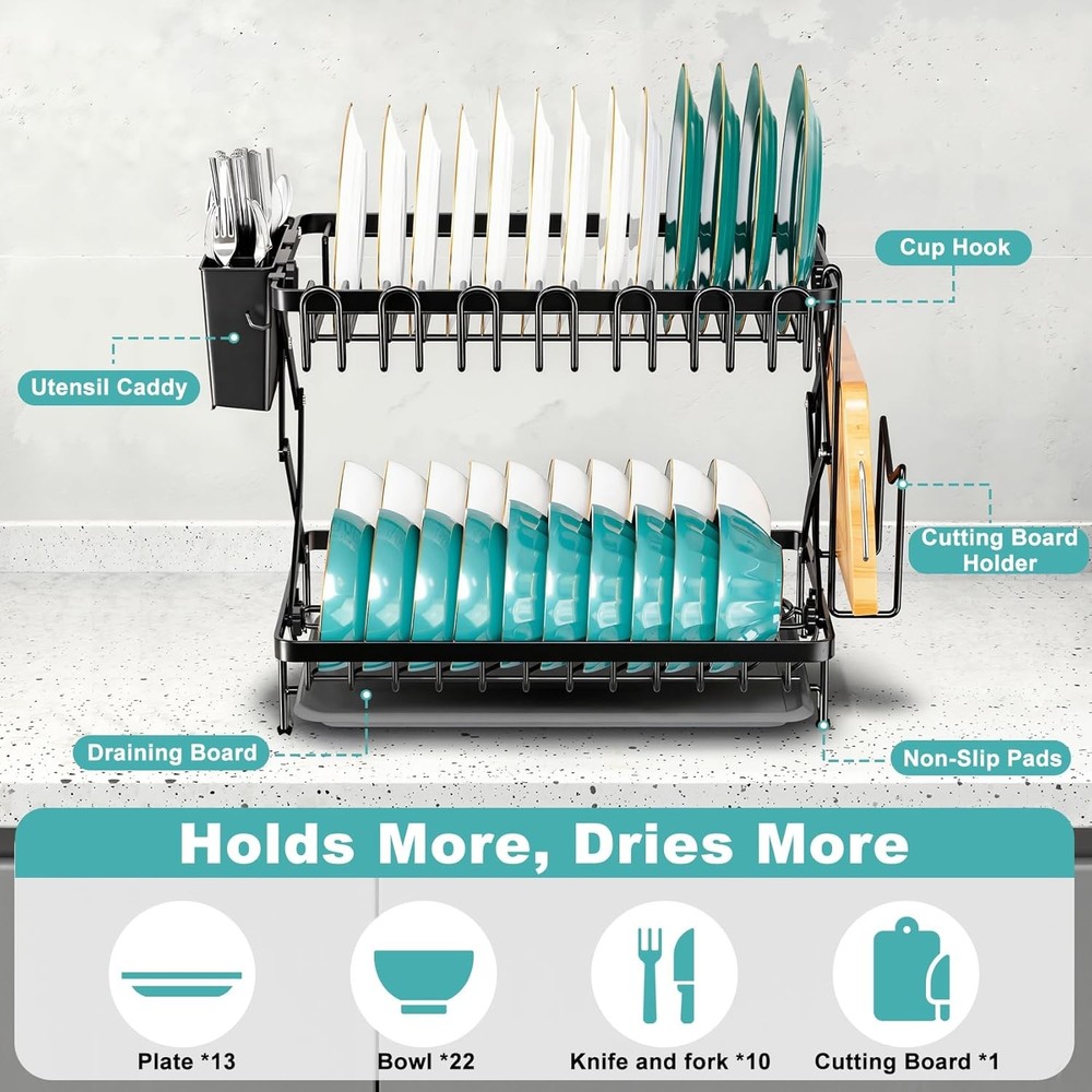 2-Tier Dish Racks for Kitchen Counter, Stainless Steel Kitchen Dish Drying Rack