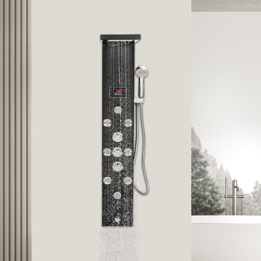 LED 3-Handle Shower Kit Rainfall Shower Panel Tower System Shower Head Waterfall