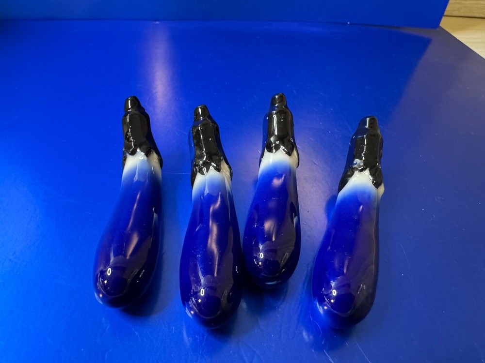 Japanese Chopstick Rests Eggplant Vegetable Holder Reusable Ceramic 4Pc