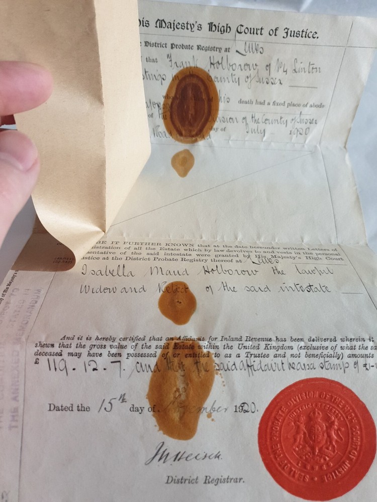 A 1920s document probate with red Embossed mark