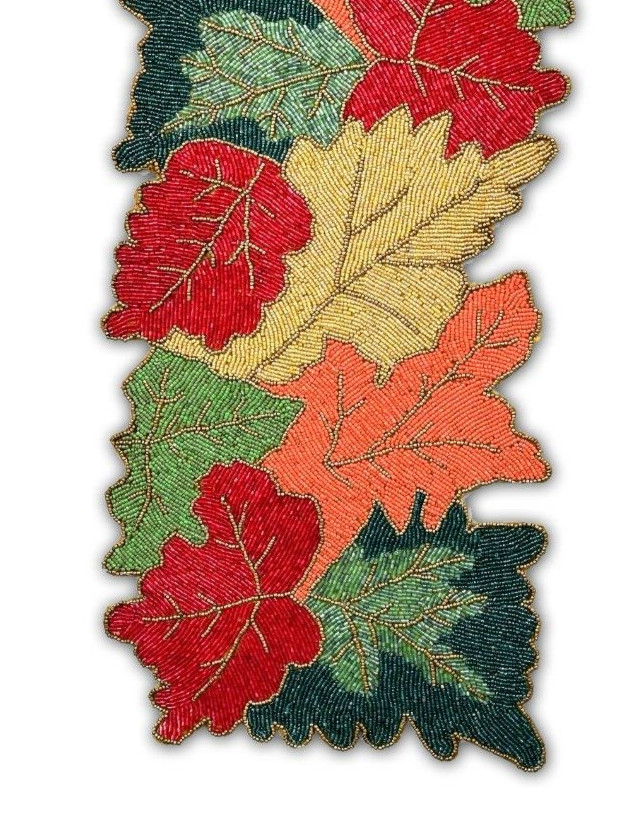 Multicolor Leaves Table Runner Beaded Fall Table Runner Autumn Tableware 13X36In