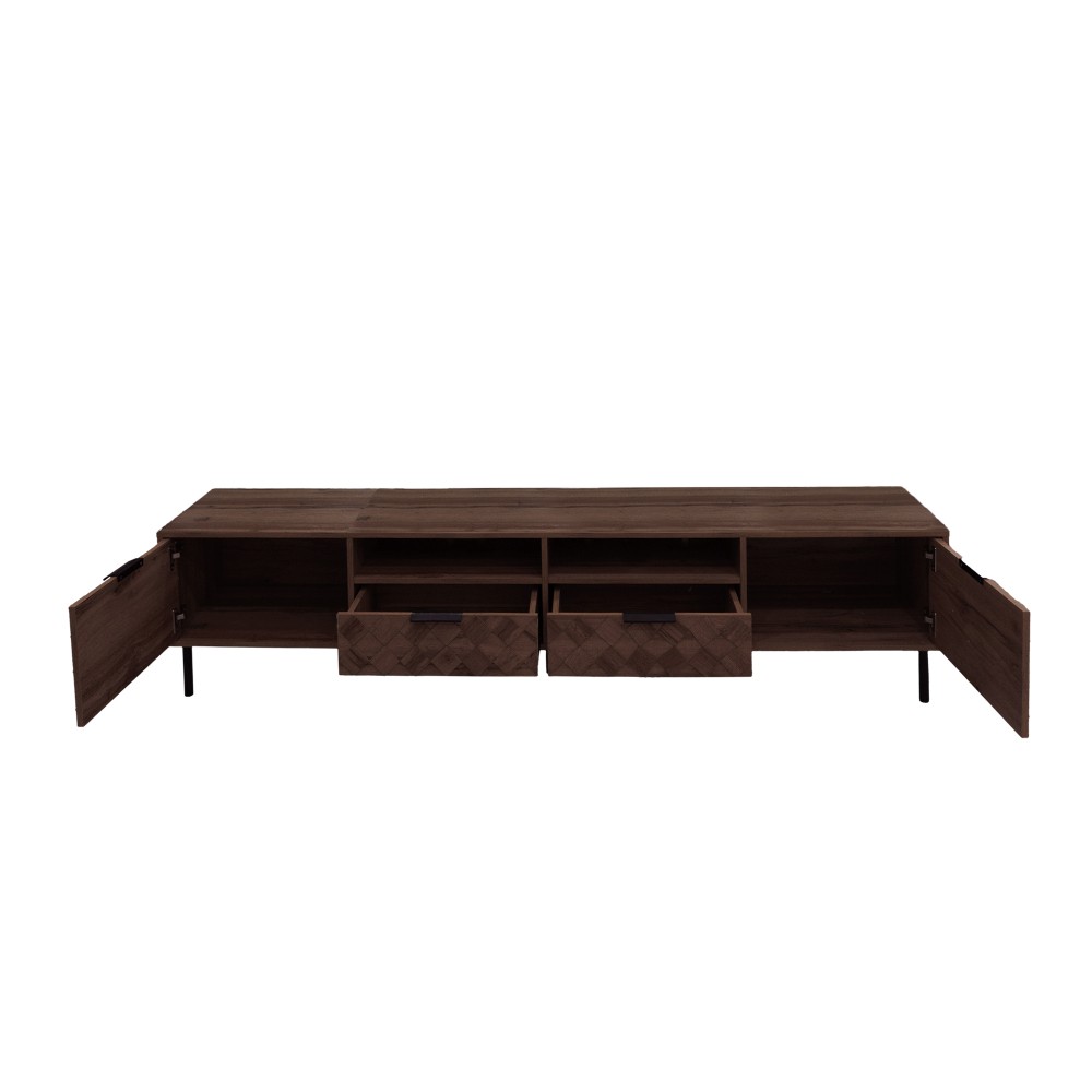 TV Stand with Storage Space Features Soft-Close Hinges Includes Table Legs