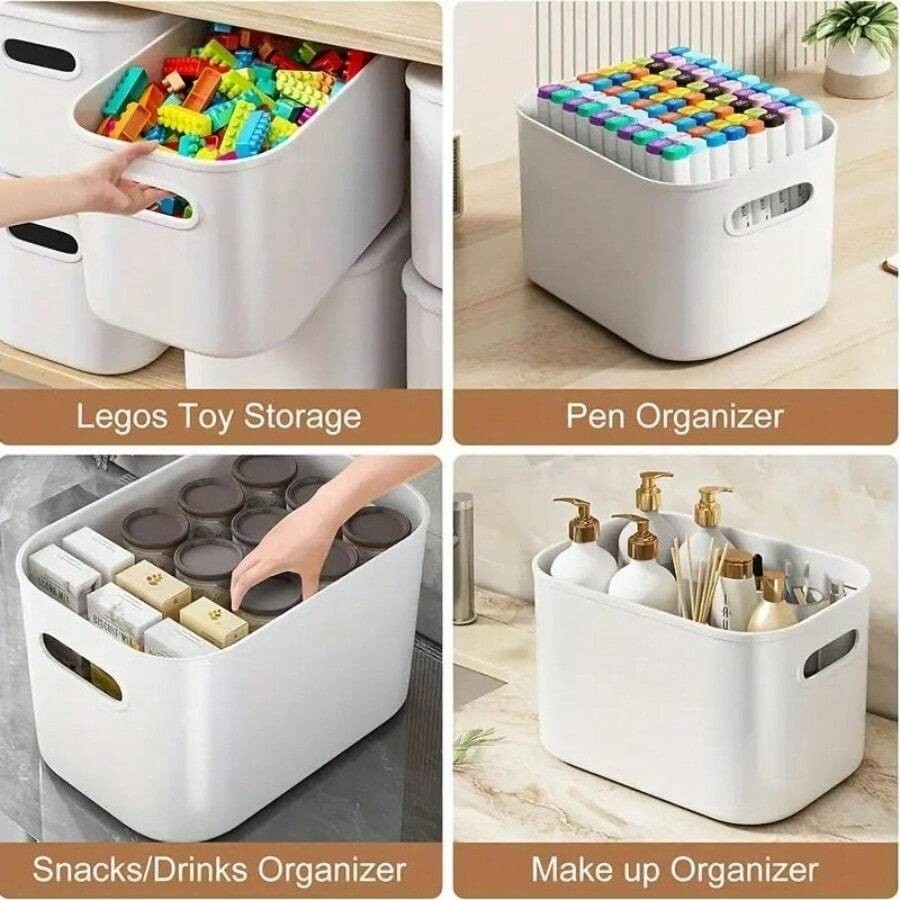 6pc Ivory Stackable Plastic Storage Baskets with Lids