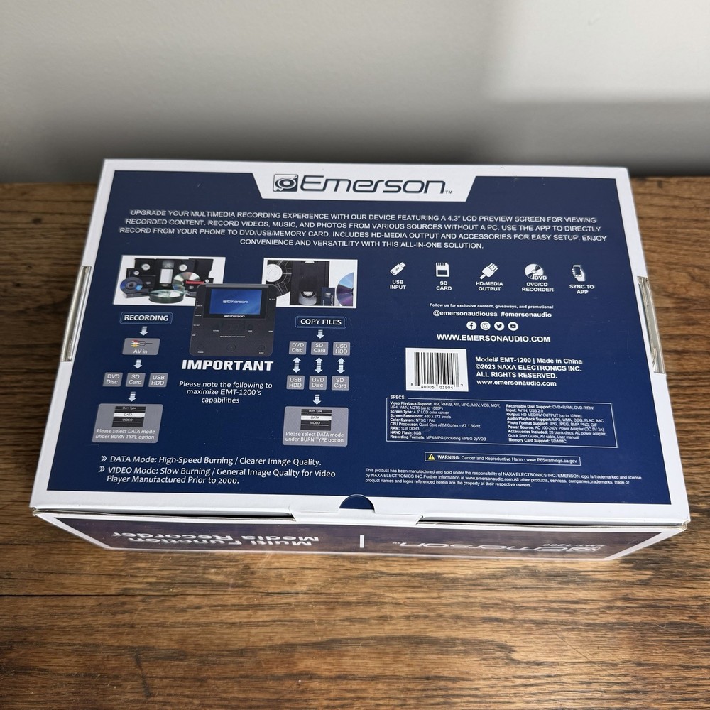 Emerson EMT-1200-Multi Function Media Recorder with LCD Screen Complete With Box