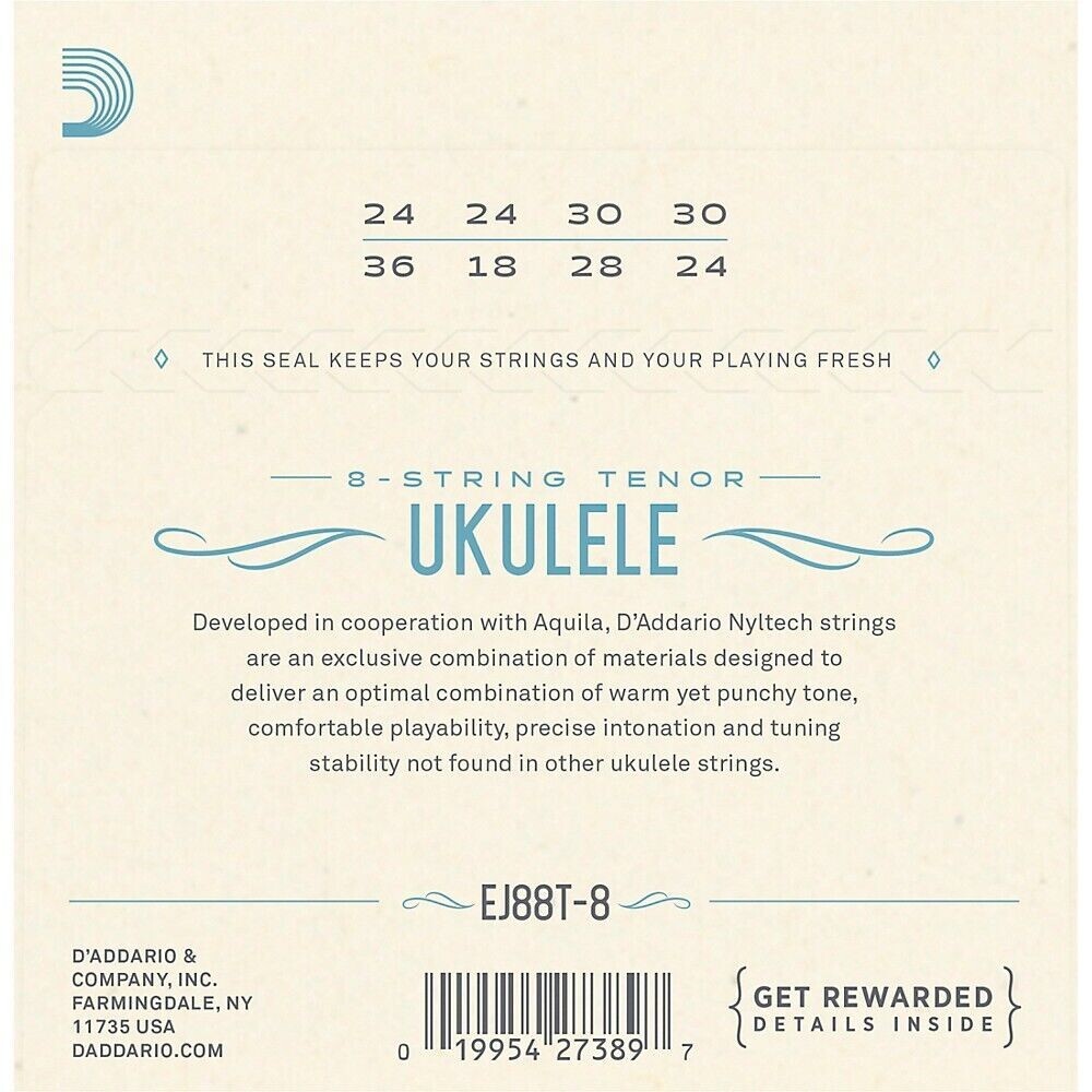 D'Addario Set Tenor Nyltech 8-String Ukulele Strings EJ88T-8