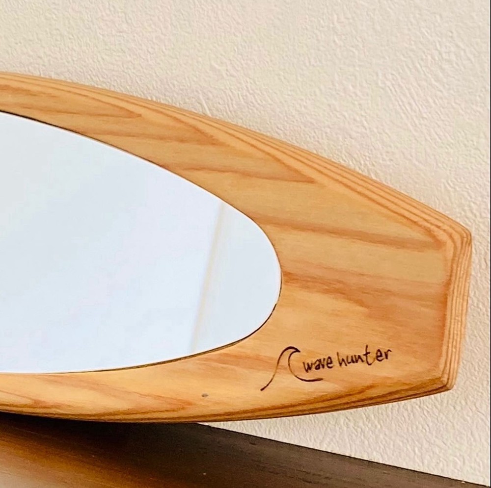 Surfboard-shaped rearview mirror handmade Shortboard version