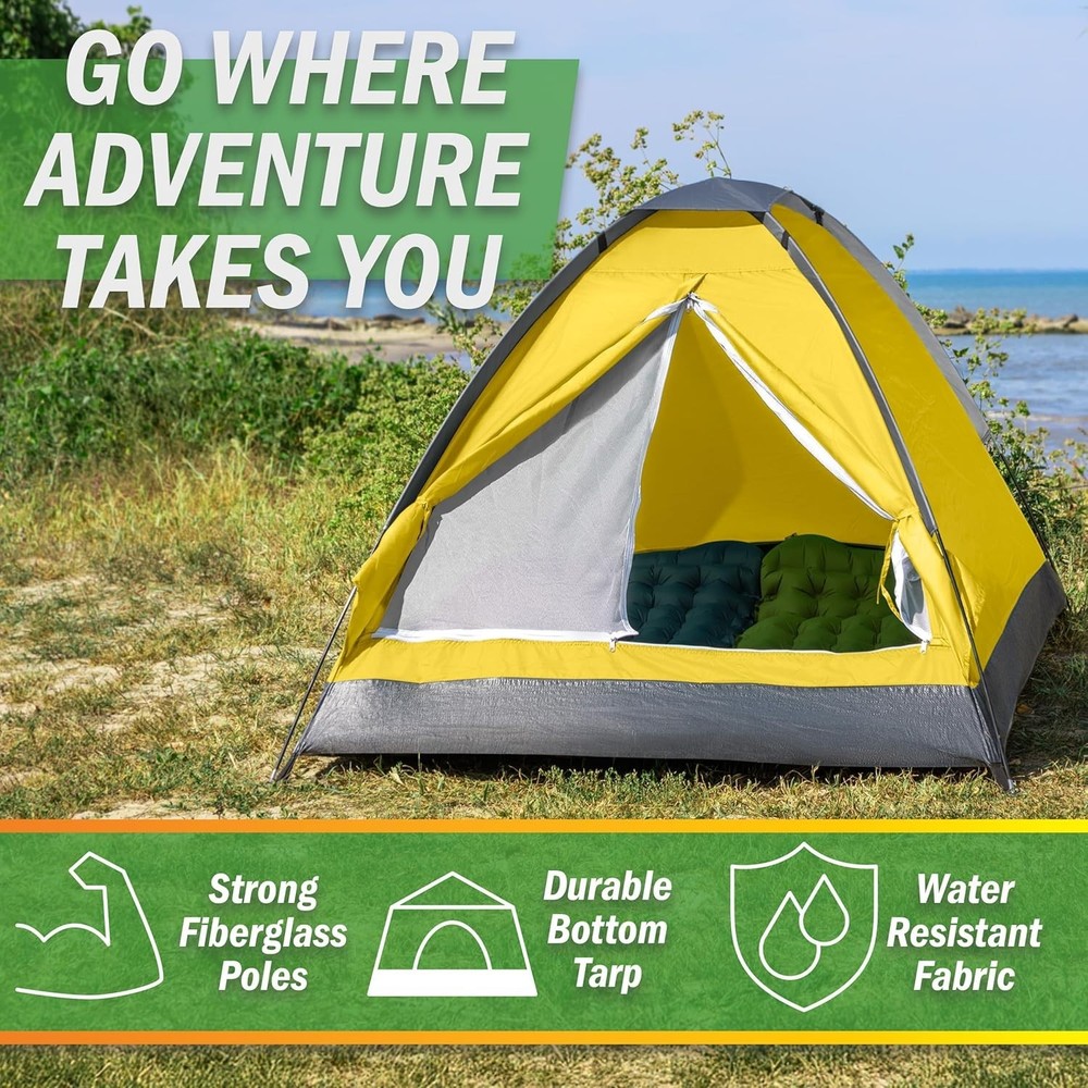 Versatile 2 Person Backpacking Tent with Rainfly and Easy Setup – Yellow Dome