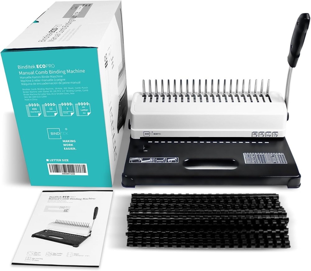 Effortless Comb Binding Machine with 100 PCS 1/2" Spines - User-Friendly Design