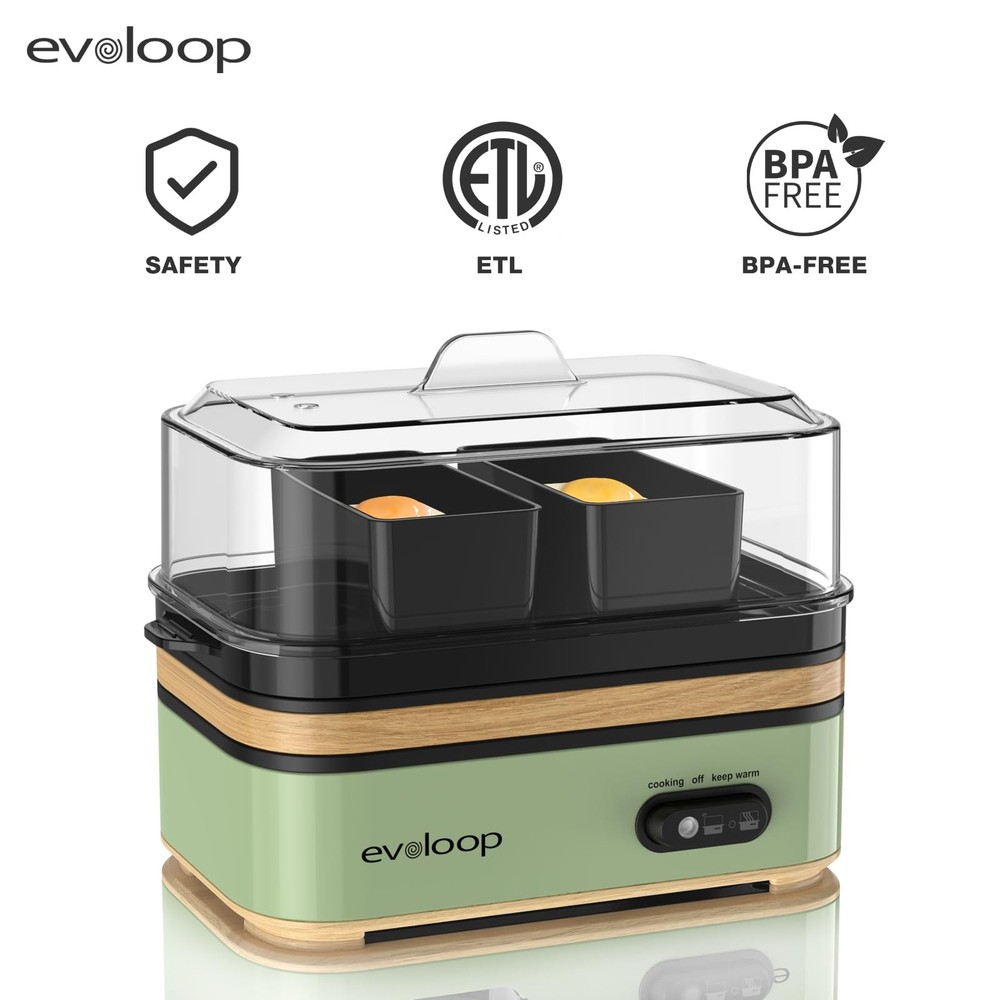 Evoloop Rapid Egg Cooker 6 Eggs Capacity - Soft, Medium, Hard Boiled, Poach