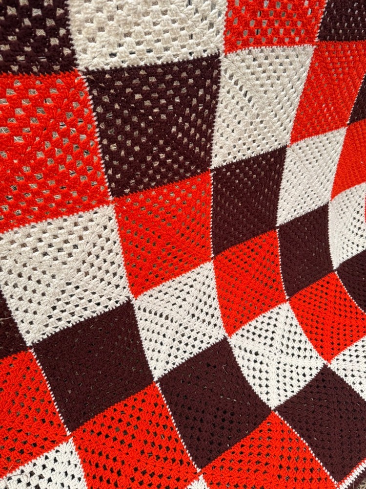 Vintage 1970s Crochet Patchwork Afghan Throw Boho Retro