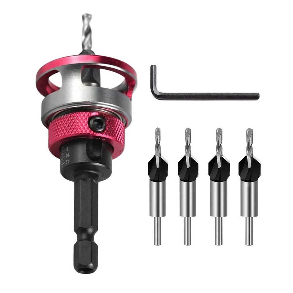 6PCS Hex Shank Countersink Drill Set Adjustable Depth for Hand Drill Bench Drill