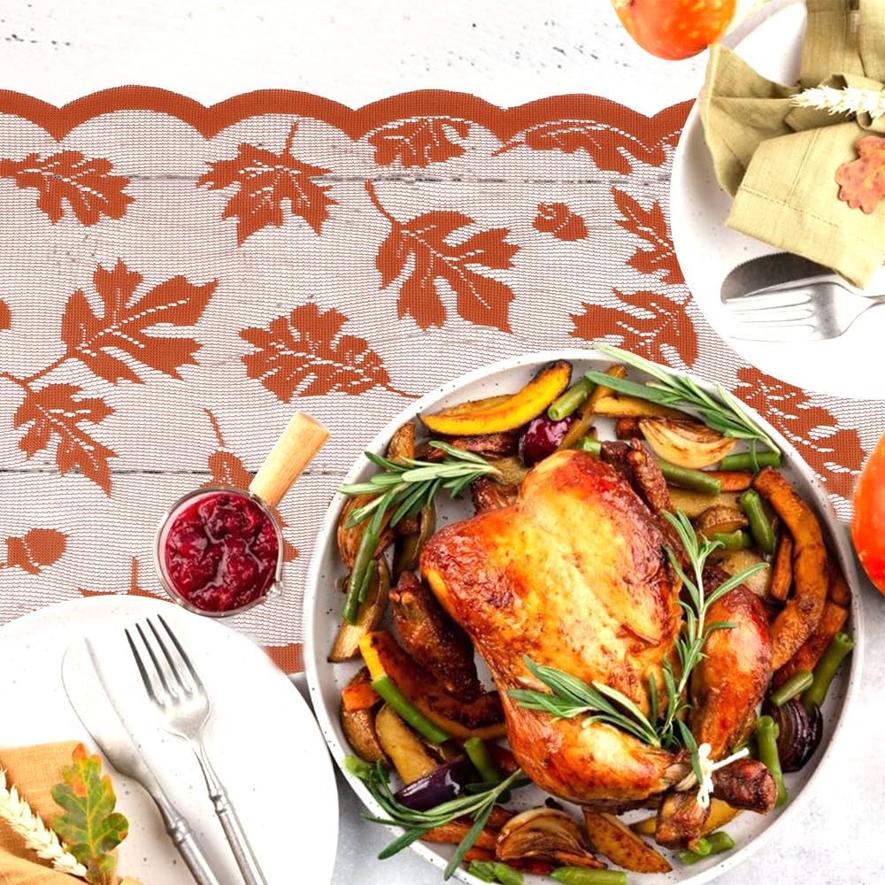 13x72 Inch Fall Table Runner Maple Leaves Lace Table Runner Fall Decoration