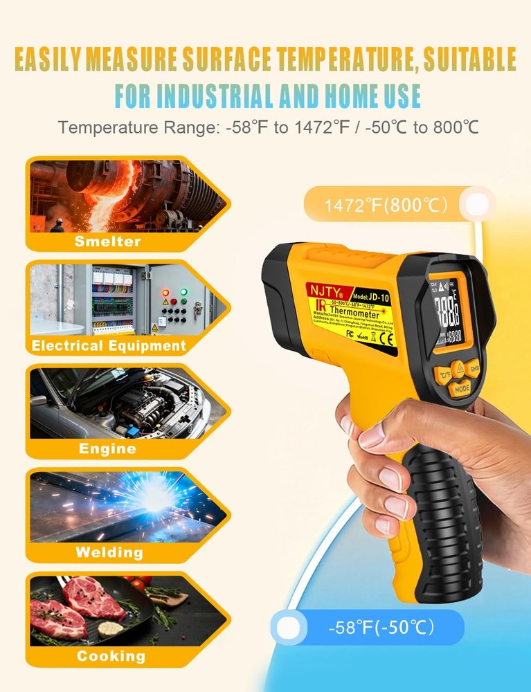 Thermometer , -58℉ to 1472℉, High Precision, Non-Laser Temperature Sensor wit...