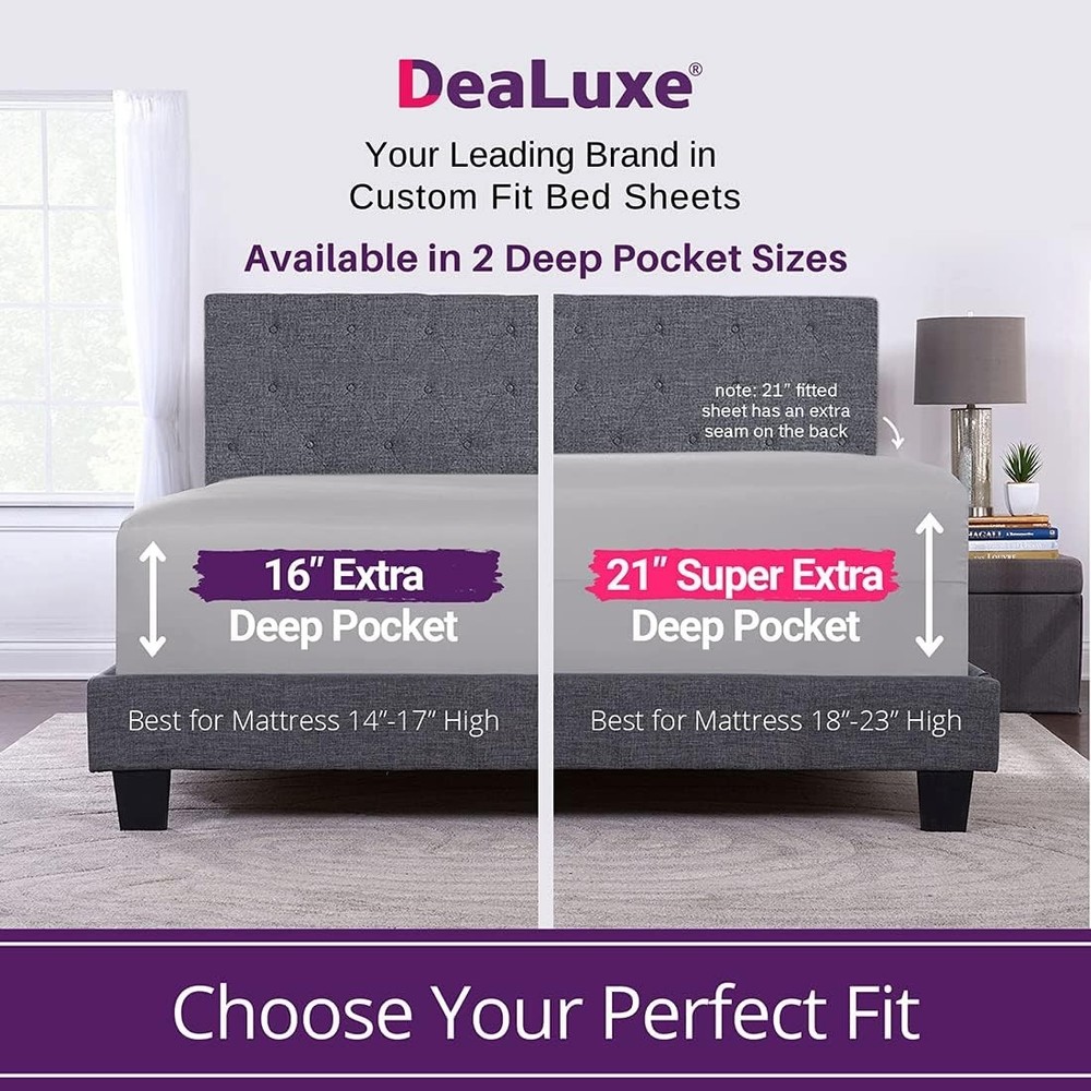 Luxurious Queen Fitted Sheet – Extra Deep Pocket 21" Microfiber – Calm Grey